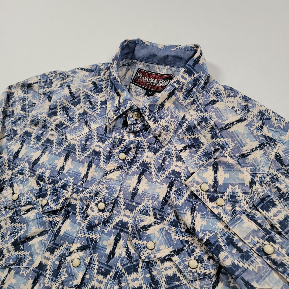Rock and‎ Roll Denim Mens Modern Fit Aztec Pearl Snap Western Shirt Turquoise M